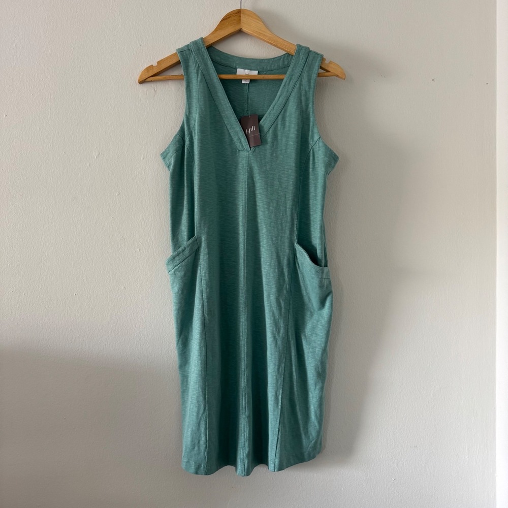 J. Jill Seafoam Green Cotton Blend Pocket Chore Shift Dress PS Coastal Vacation